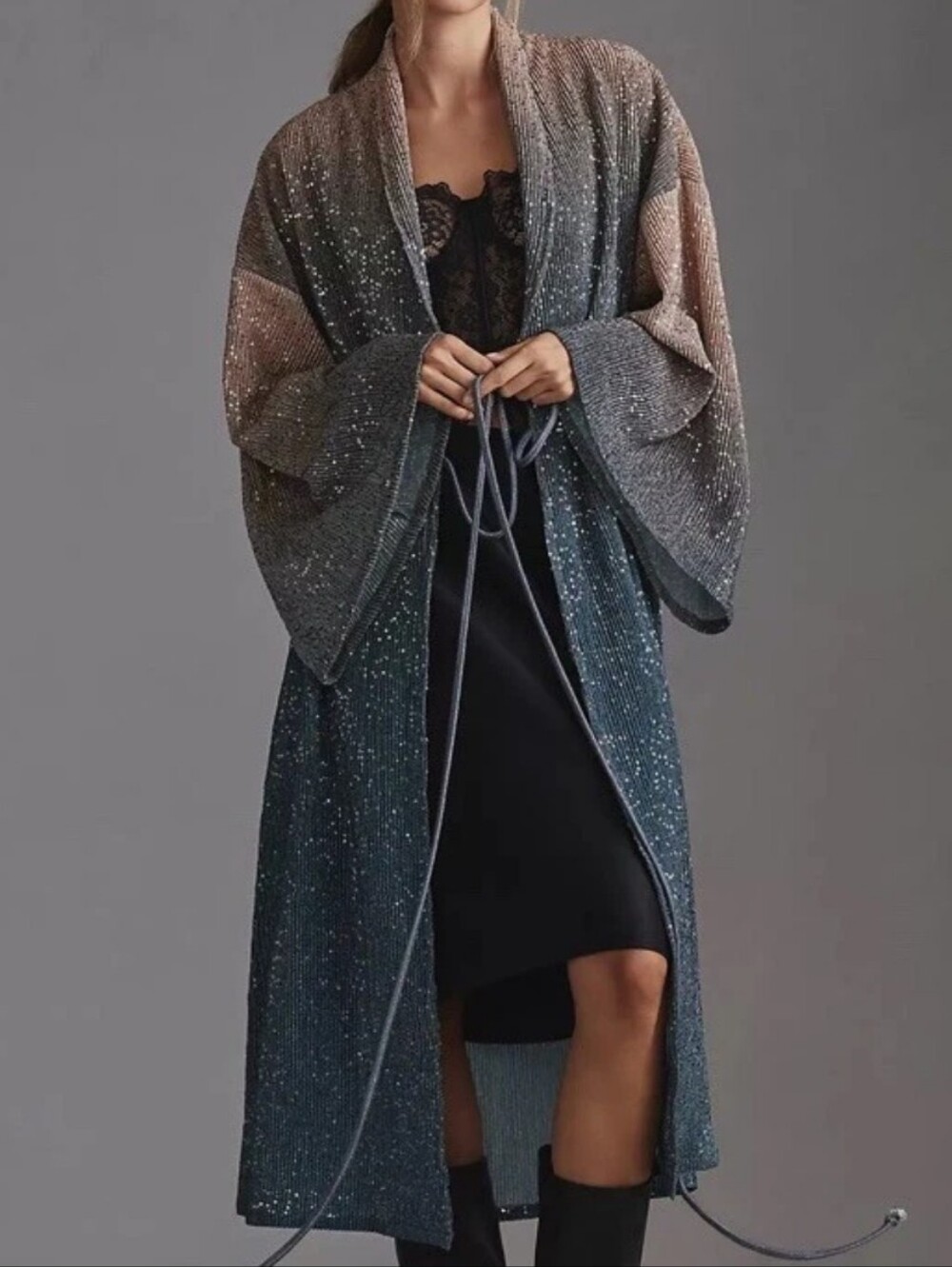 Anthropologie Ombre Shine Duster Metallic Gradient Sparkle One Size Cardigan